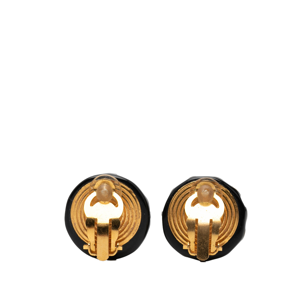 Pre-Loved Chanel Resin and Gold Plated CC Button Clip On Earrings - Picture 2 of 3